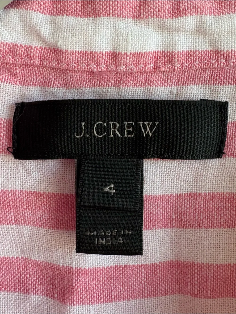 J.CREW Pink White Striped Linen Collared Long Sleeve Tie Button-Up Women’s 4